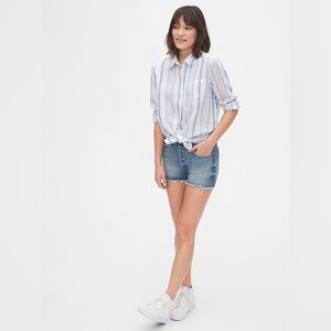 Gap | Oversized Boyfriend Linen Shirt | Gray Stripe | M